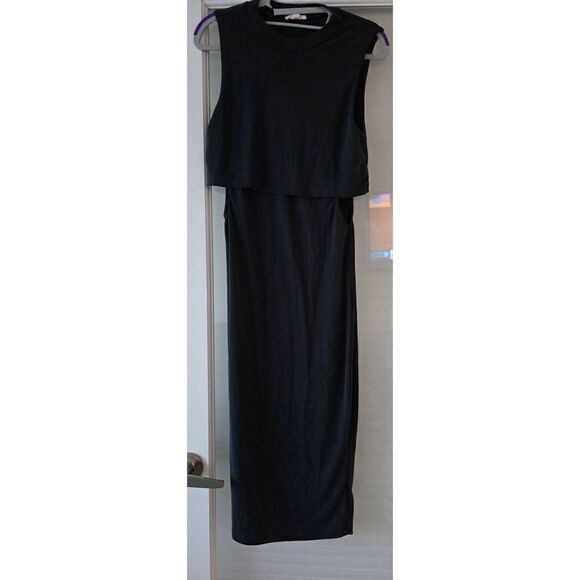 A'Gaci Ribbed Black Midi Dress Size Large Medium - Picture 9 of 9